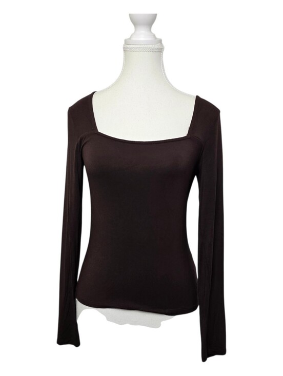 Kuwalla Tops - Kuwalla Women’s Chocolate Brown Square Neck Long Sleeve Cropped Blouse Size M